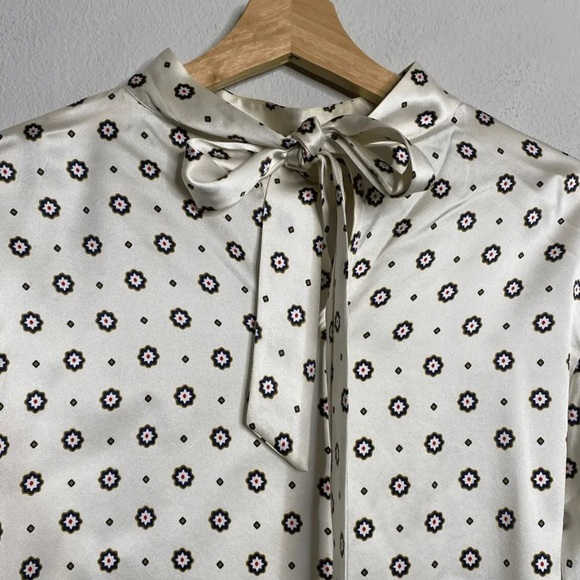 Anine Bing blouse silk long sleeve Esther pattern tie too in champagne. - Picture 7 of 8